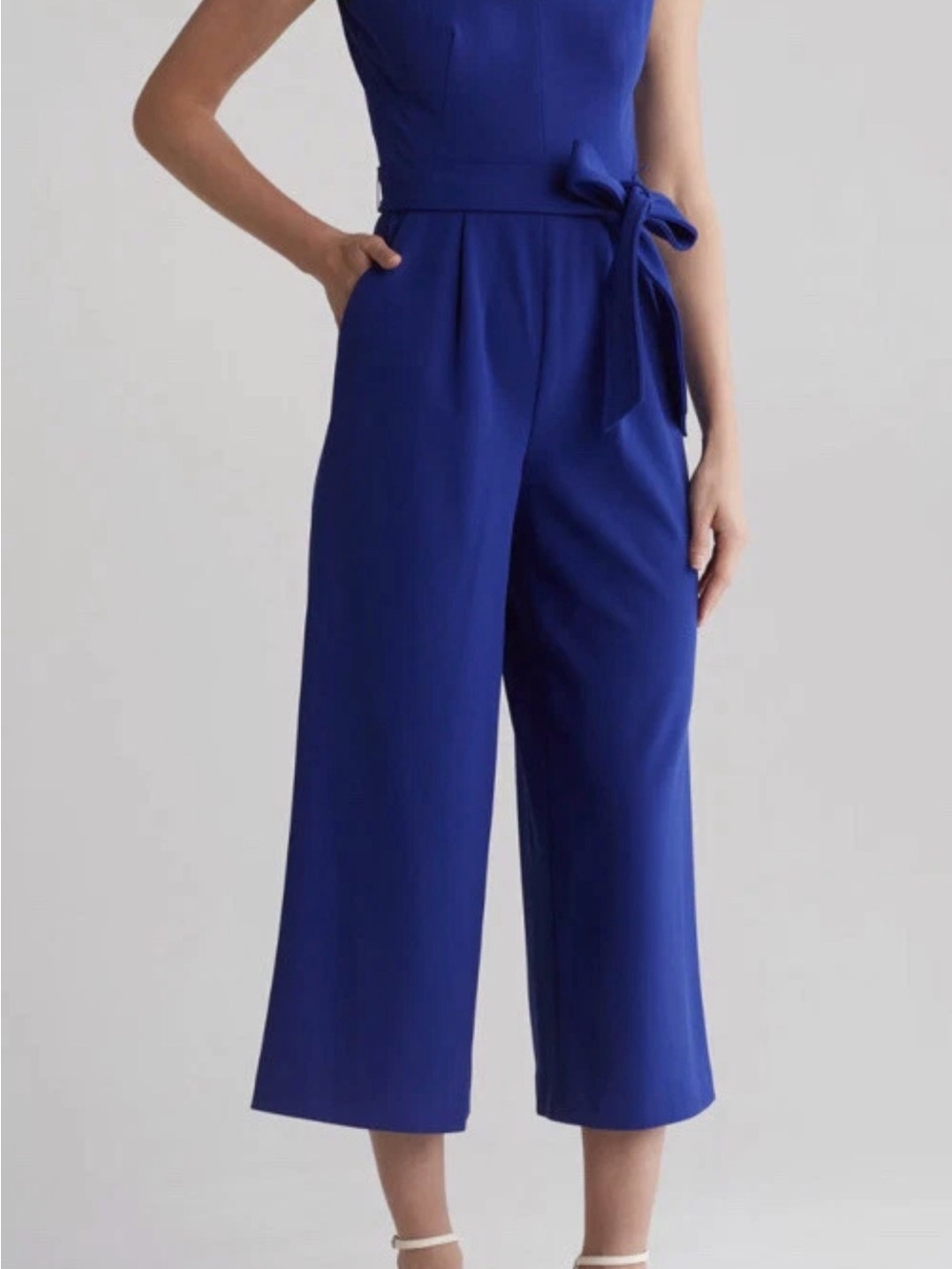 Calvin Klein Sleeveless Wide-Leg Royal Blue Jumpsuit with Tie Waist